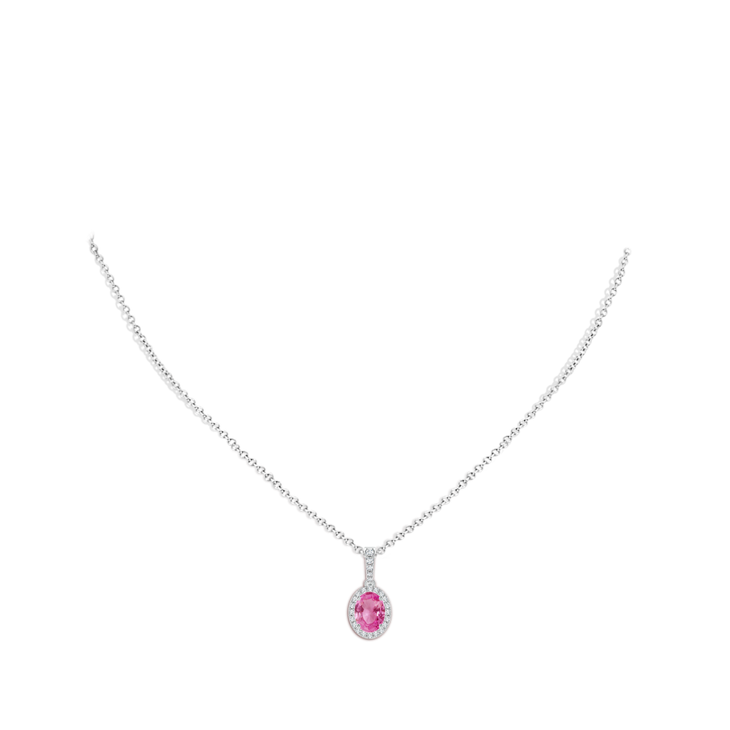 8x6mm AAA Vintage Style Oval Pink Sapphire Halo Pendant in White Gold Body-Neck