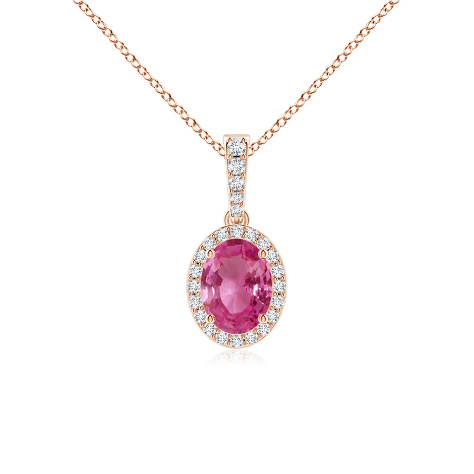 8x6mm AAAA Vintage Style Oval Pink Sapphire Halo Pendant in Rose Gold 
