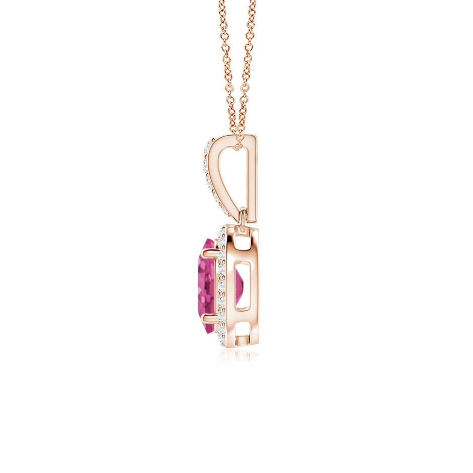 8x6mm AAAA Vintage Style Oval Pink Sapphire Halo Pendant in Rose Gold side-1