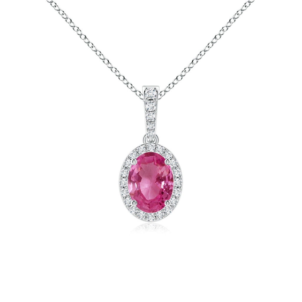 8x6mm AAAA Vintage Style Oval Pink Sapphire Halo Pendant in White Gold