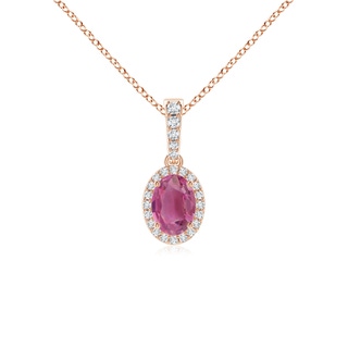 7x5mm AAA Vintage Style Oval Pink Tourmaline Halo Pendant in 9K Rose Gold