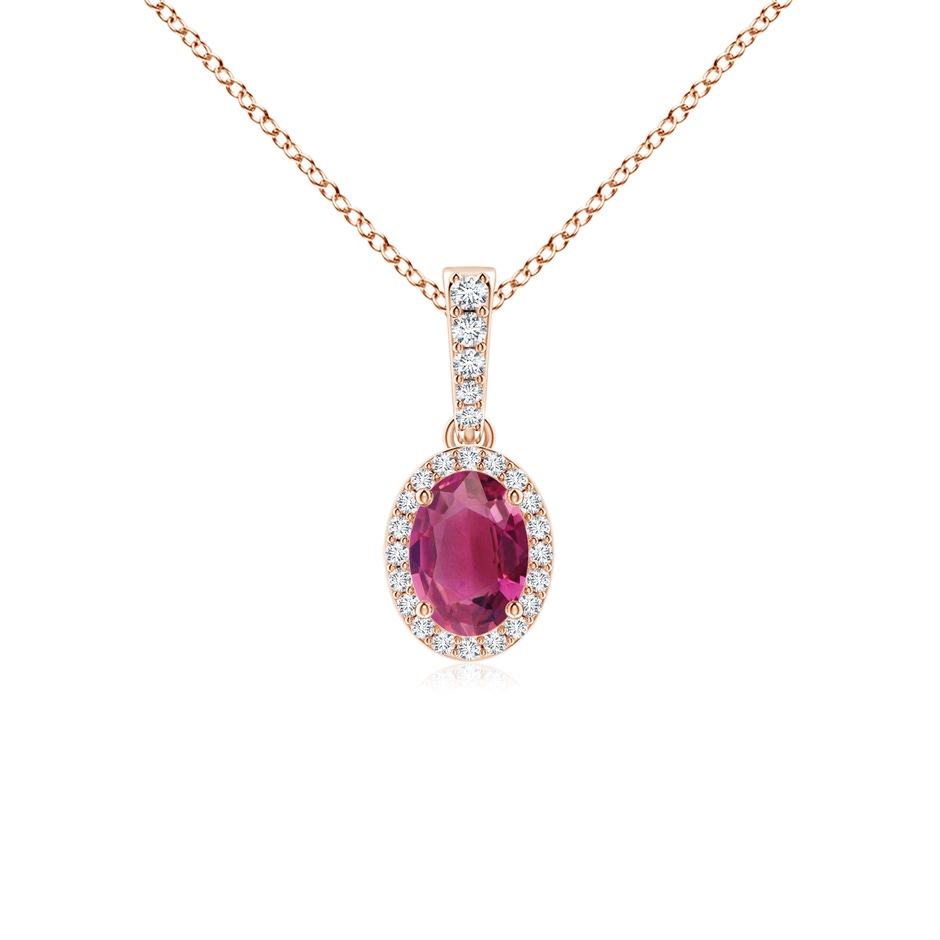 7x5mm AAAA Vintage Style Oval Pink Tourmaline Halo Pendant in Rose Gold 