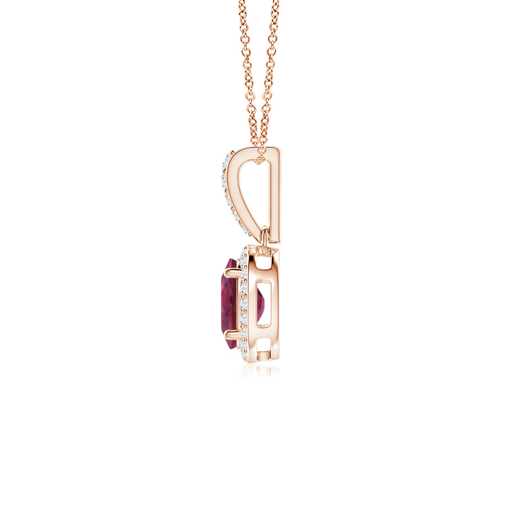 7x5mm AAAA Vintage Style Oval Pink Tourmaline Halo Pendant in Rose Gold - side_1