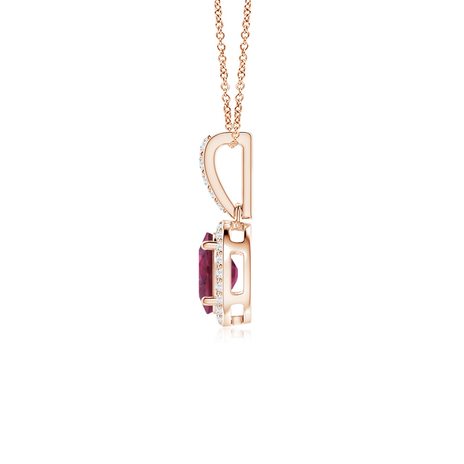 7x5mm AAAA Vintage Style Oval Pink Tourmaline Halo Pendant in Rose Gold side-1