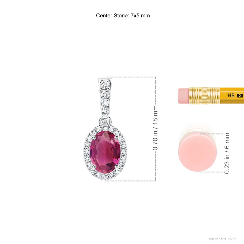 7x5mm AAAA Vintage Style Oval Pink Tourmaline Halo Pendant in White Gold ruler