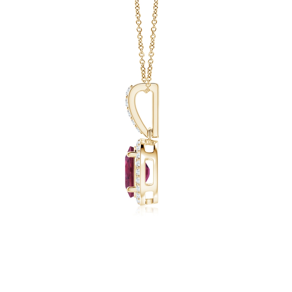 7x5mm AAAA Vintage Style Oval Pink Tourmaline Halo Pendant in Yellow Gold - side_1