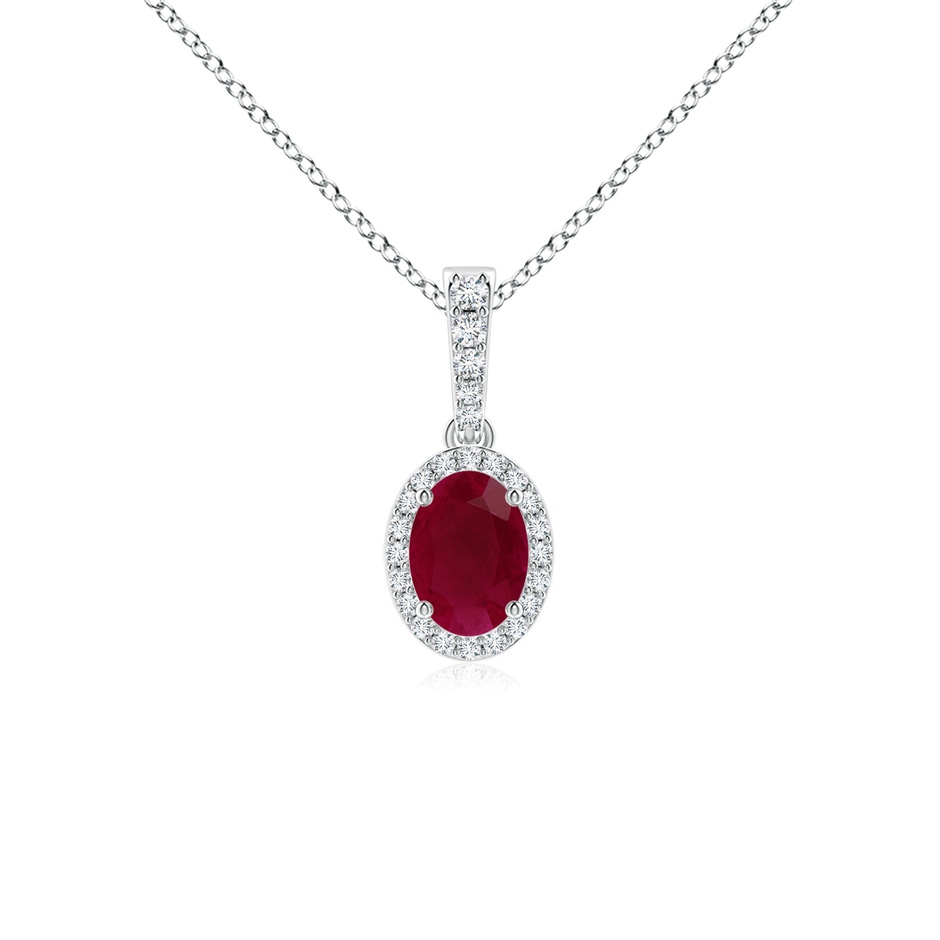 7x5mm A Vintage Style Oval Ruby Halo Pendant in White Gold 