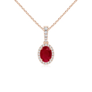 7x5mm AA Vintage Style Oval Ruby Halo Pendant in 10K Rose Gold
