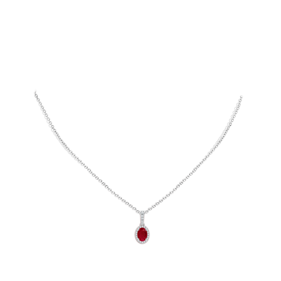 7x5mm AA Vintage Style Oval Ruby Halo Pendant in P950 Platinum body-neck