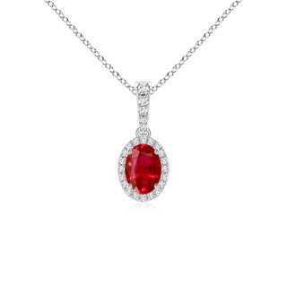 7x5mm AAA Vintage Style Oval Ruby Halo Pendant in White Gold