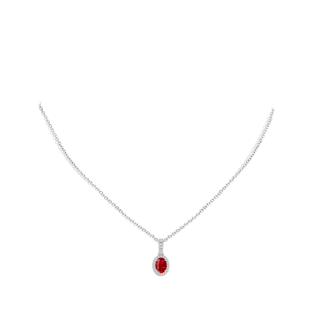 7x5mm AAA Vintage Style Oval Ruby Halo Pendant in White Gold Body-Neck