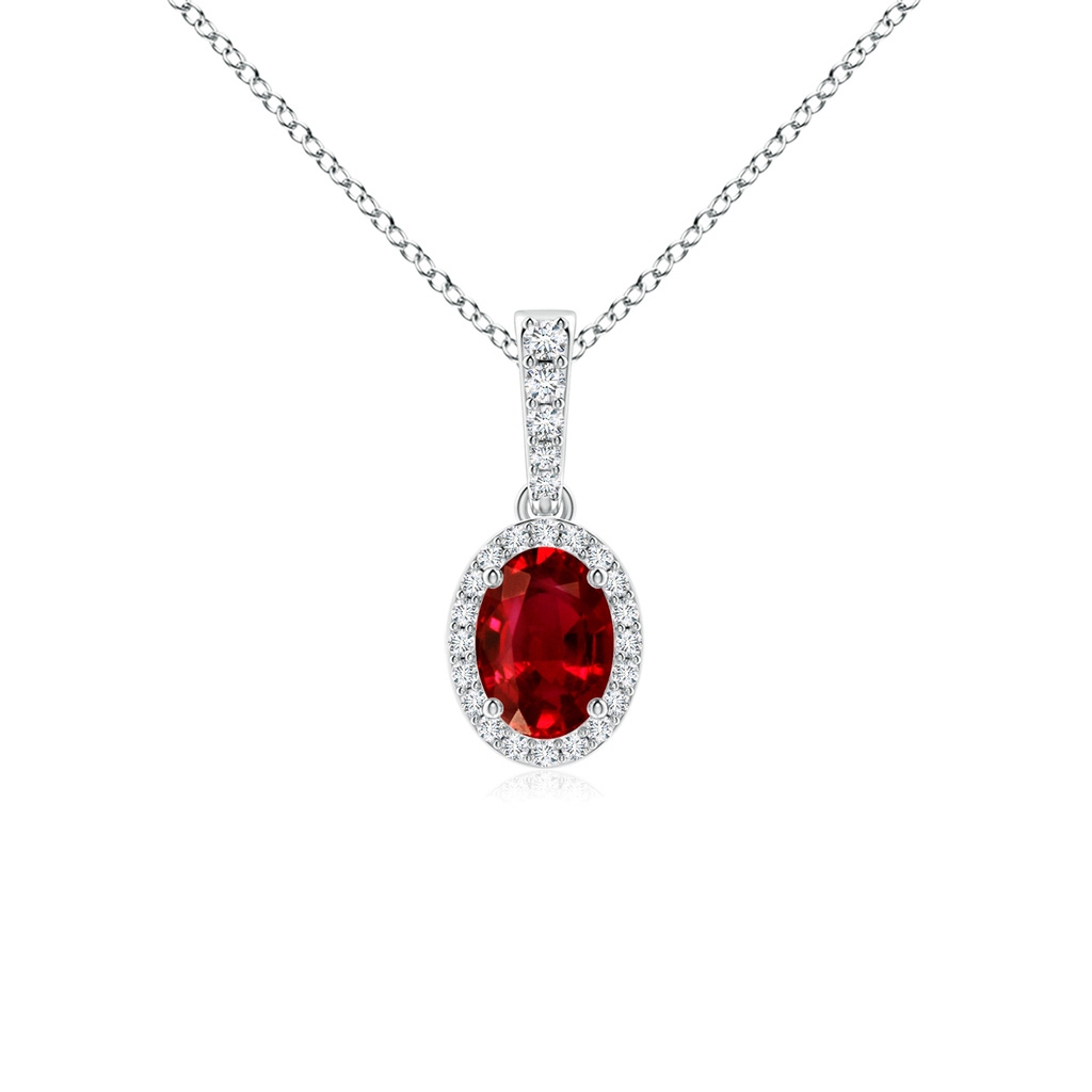 7x5mm AAAA Vintage Style Oval Ruby Halo Pendant in P950 Platinum