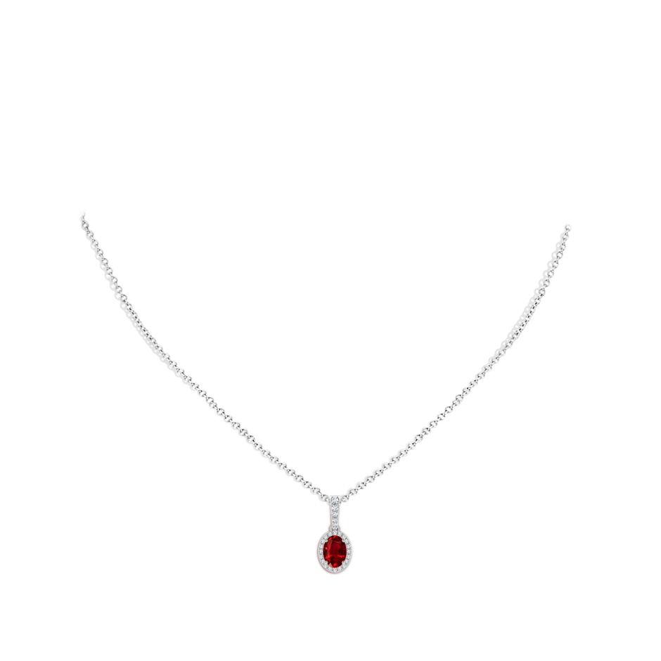 7x5mm AAAA Vintage Style Oval Ruby Halo Pendant in P950 Platinum body-neck