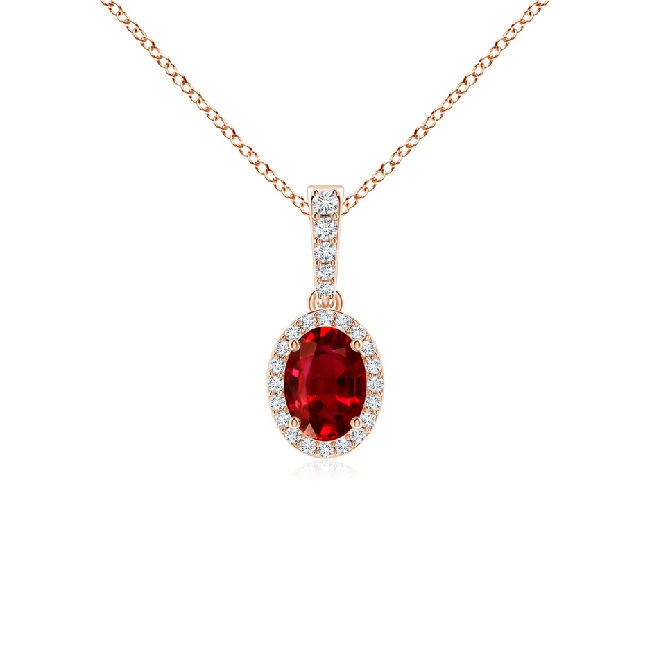 7x5mm AAAA Vintage Style Oval Ruby Halo Pendant in Rose Gold 
