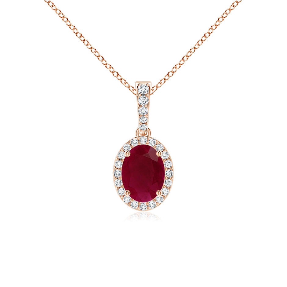 8x6mm A Vintage Style Oval Ruby Halo Pendant in Rose Gold 