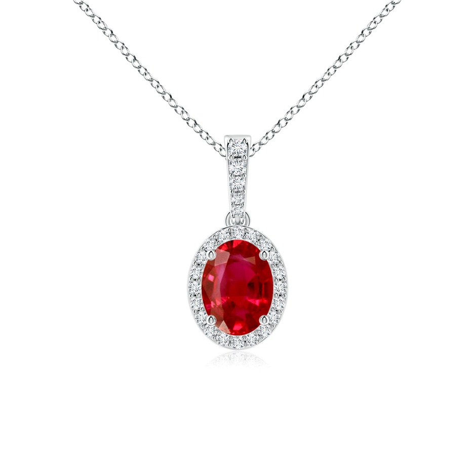 8x6mm AAA Vintage Style Oval Ruby Halo Pendant in P950 Platinum 