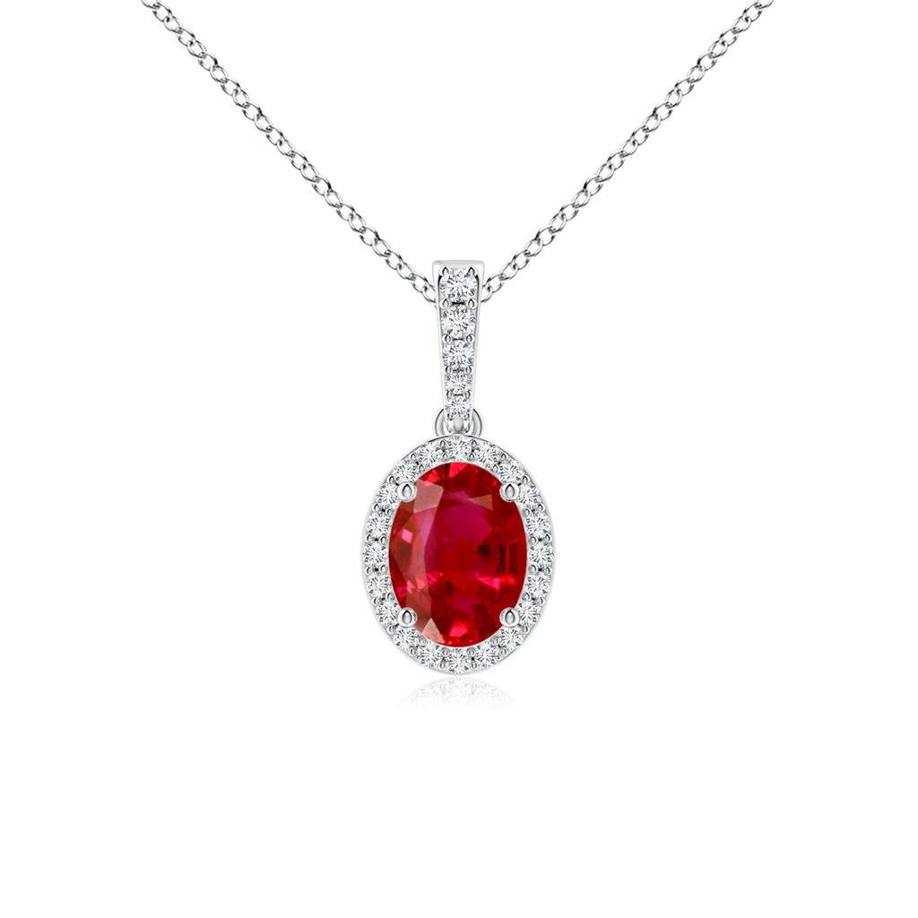 8x6mm AAA Vintage Style Oval Ruby Halo Pendant in P950 Platinum