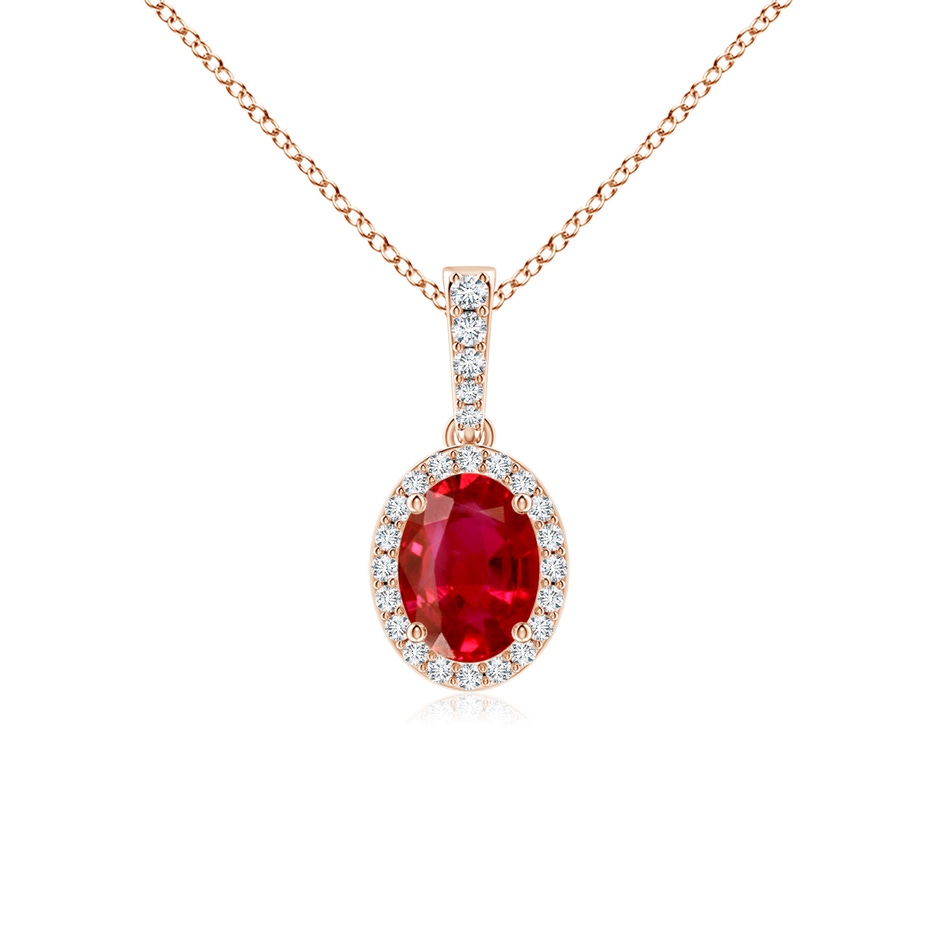 8x6mm AAA Vintage Style Oval Ruby Halo Pendant in Rose Gold 