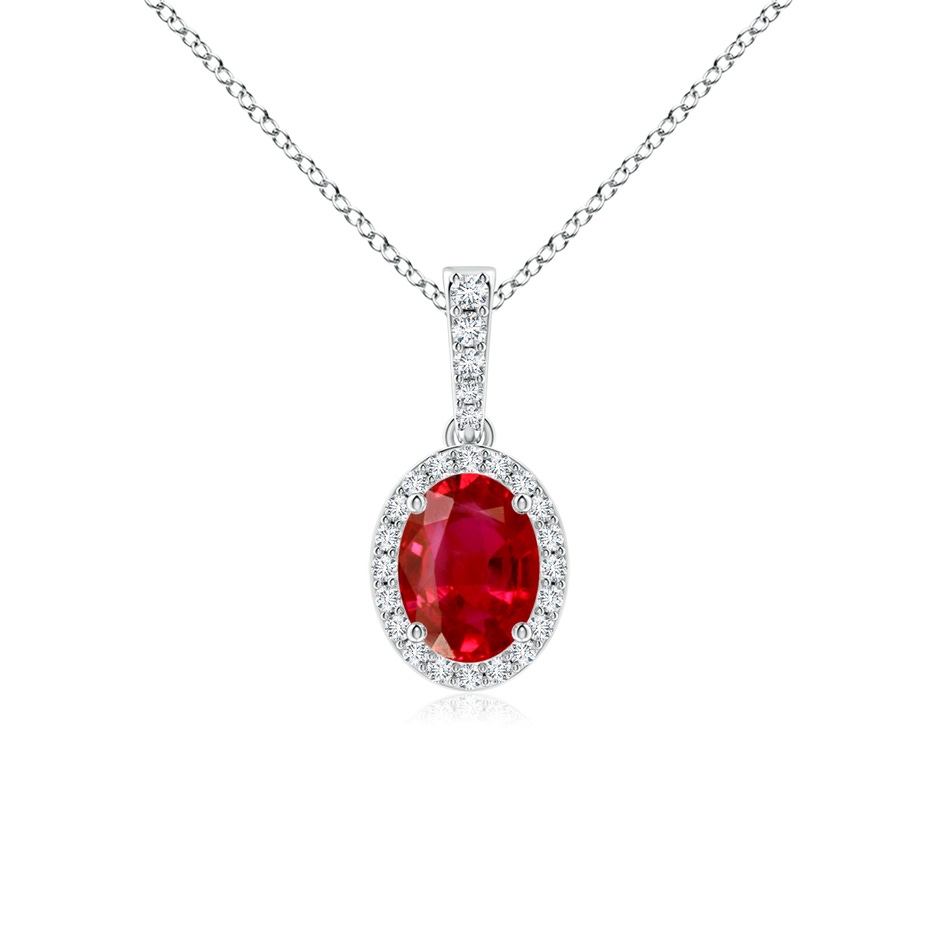 8x6mm AAA Vintage Style Oval Ruby Halo Pendant in White Gold 