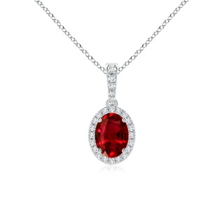 8x6mm AAAA Vintage Style Oval Ruby Halo Pendant in P950 Platinum