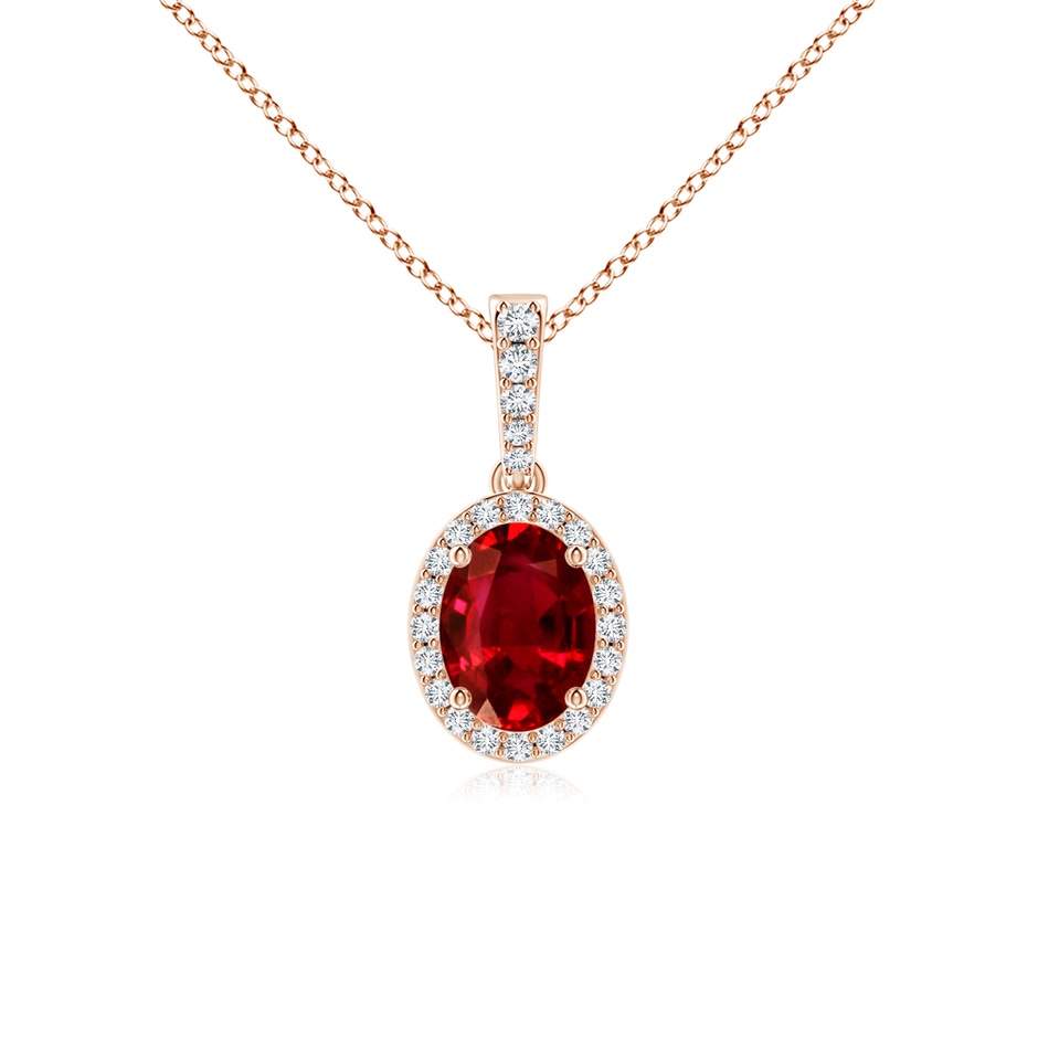 8x6mm AAAA Vintage Style Oval Ruby Halo Pendant in Rose Gold 