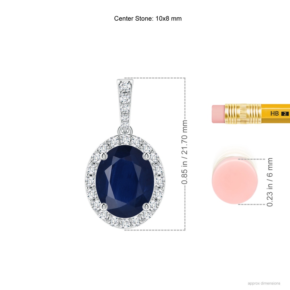 10x8mm A Vintage Style Oval Sapphire Halo Pendant in White Gold ruler