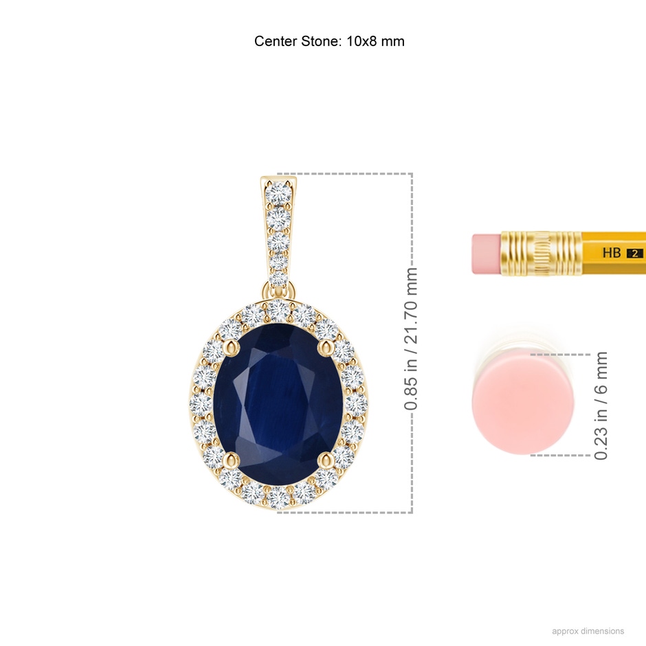 10x8mm A Vintage Style Oval Sapphire Halo Pendant in Yellow Gold ruler