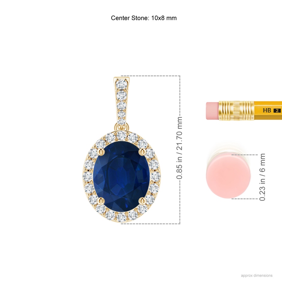 10x8mm AA Vintage Style Oval Sapphire Halo Pendant in Yellow Gold ruler
