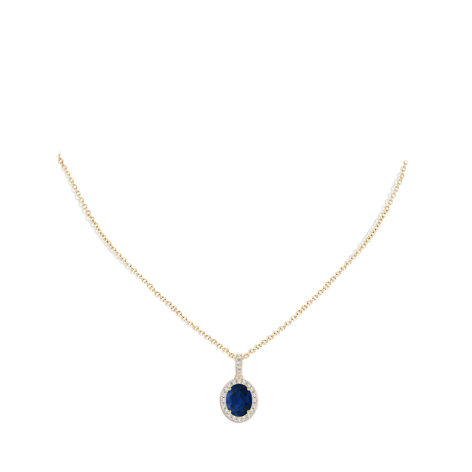 10x8mm AA Vintage Style Oval Sapphire Halo Pendant in Yellow Gold pen