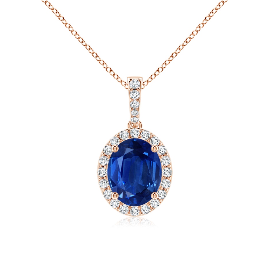 10x8mm AAA Vintage Style Oval Sapphire Halo Pendant in Rose Gold 