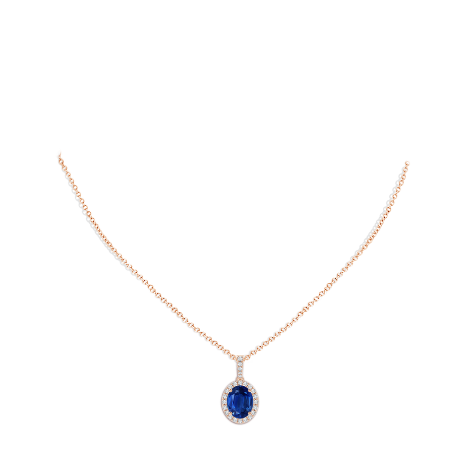 10x8mm AAA Vintage Style Oval Sapphire Halo Pendant in Rose Gold pen