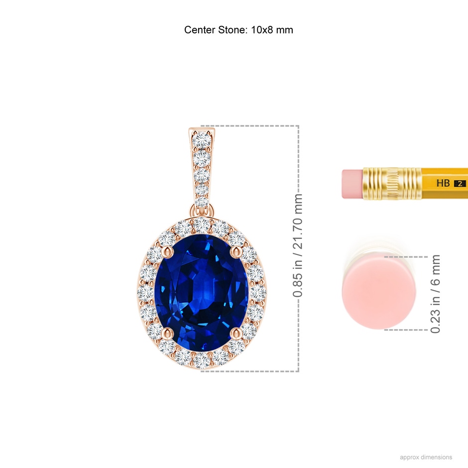 10x8mm AAAA Vintage Style Oval Sapphire Halo Pendant in Rose Gold ruler