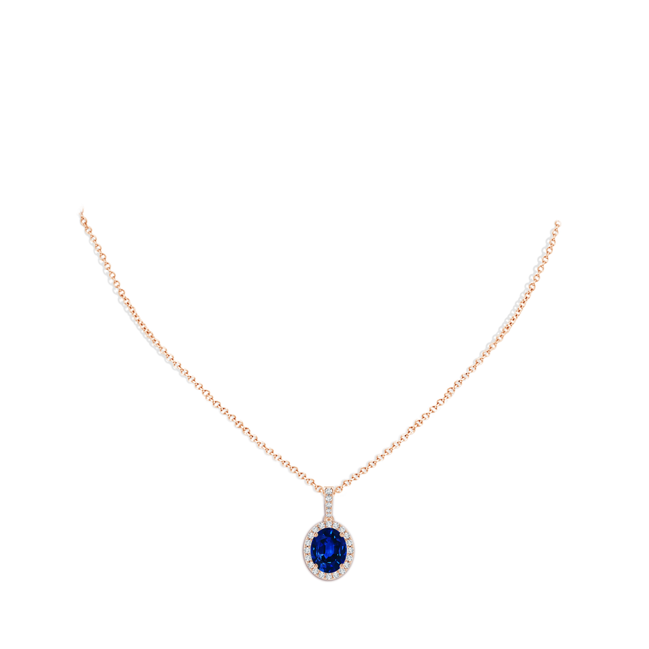 10x8mm AAAA Vintage Style Oval Sapphire Halo Pendant in Rose Gold pen