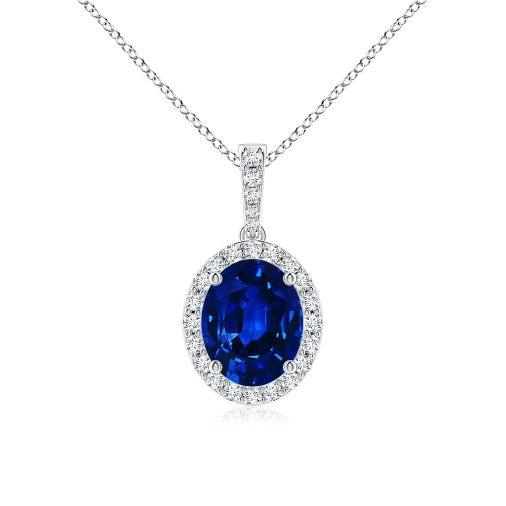 10x8mm AAAA Vintage Style Oval Sapphire Halo Pendant in White Gold