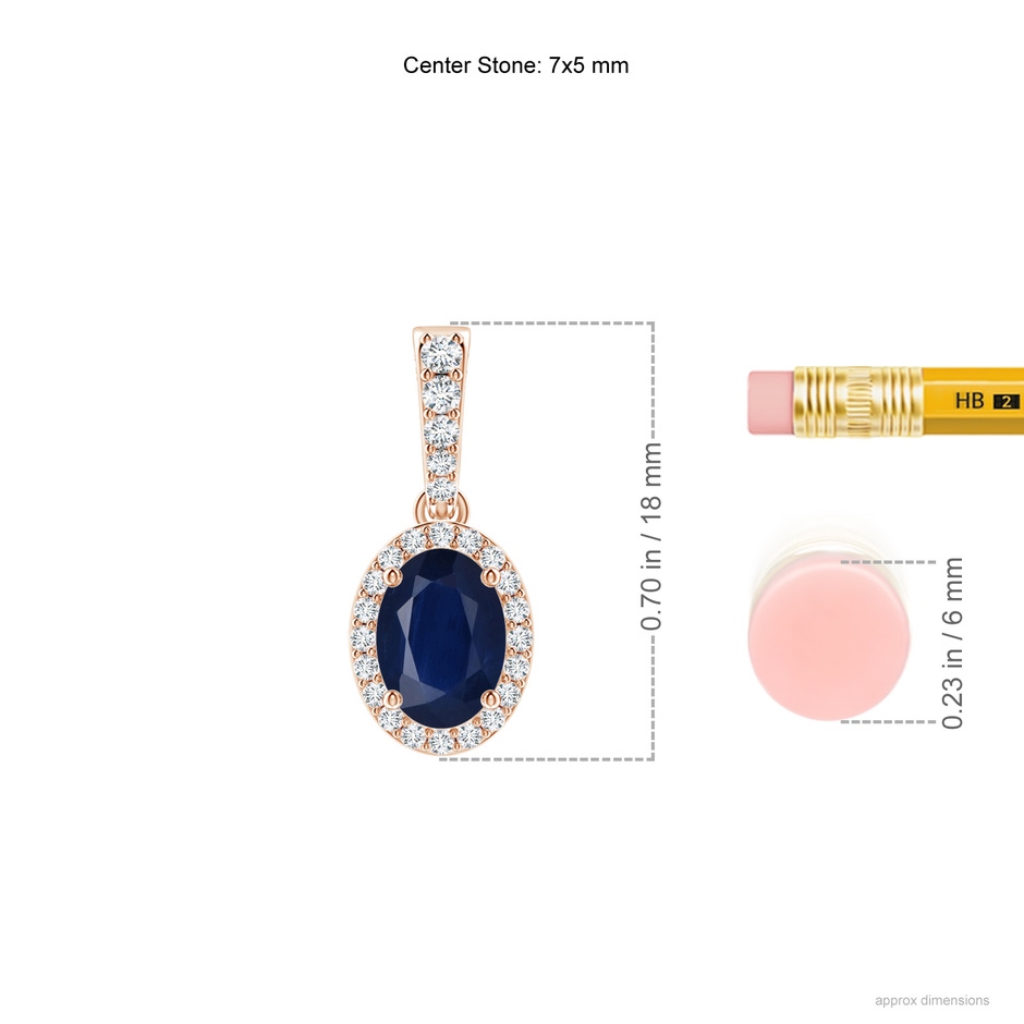 7x5mm A Vintage Style Oval Sapphire Halo Pendant in Rose Gold ruler