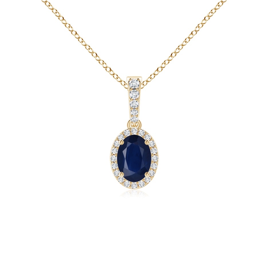 7x5mm A Vintage Style Oval Sapphire Halo Pendant in Yellow Gold 