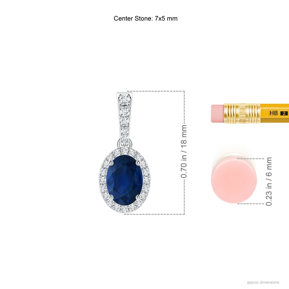 7x5mm AA Vintage Style Oval Sapphire Halo Pendant in P950 Platinum ruler