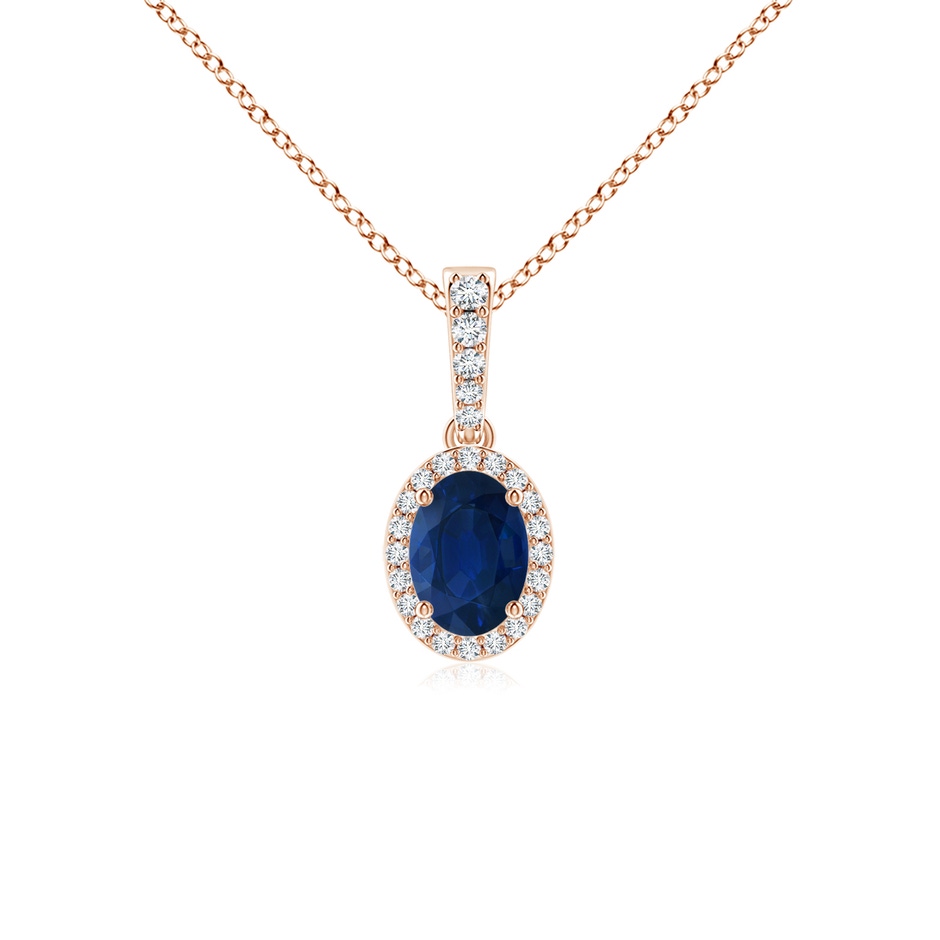 7x5mm AA Vintage Style Oval Sapphire Halo Pendant in Rose Gold 