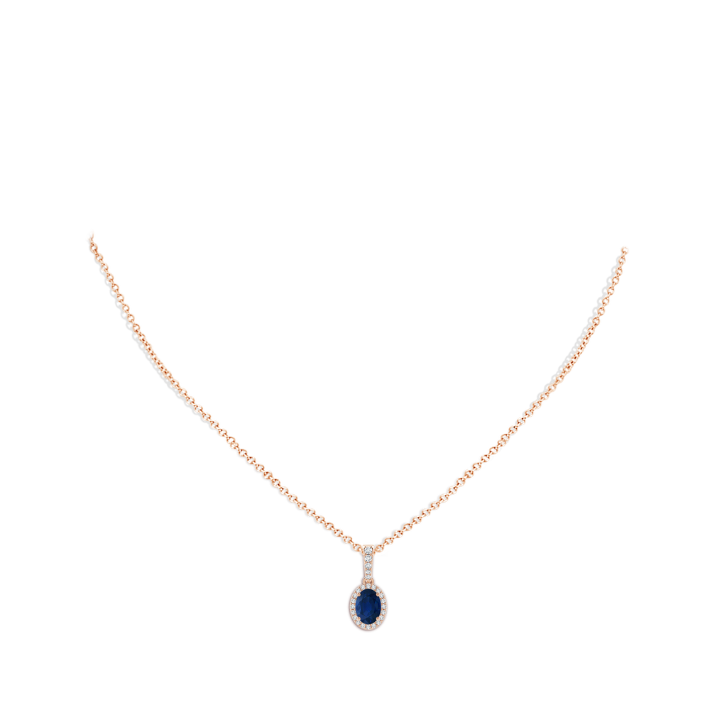 7x5mm AA Vintage Style Oval Sapphire Halo Pendant in Rose Gold pen