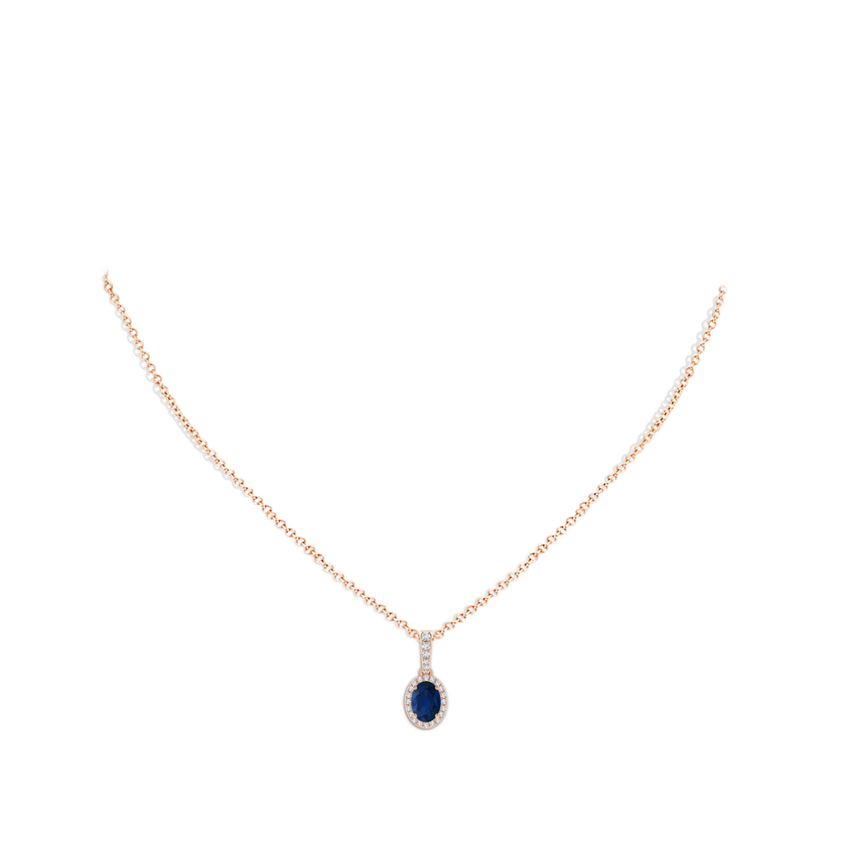 7x5mm AA Vintage Style Oval Sapphire Halo Pendant in Rose Gold pen