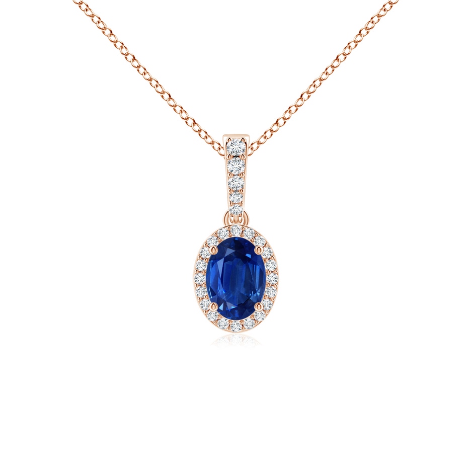 7x5mm AAA Vintage Style Oval Sapphire Halo Pendant in Rose Gold 