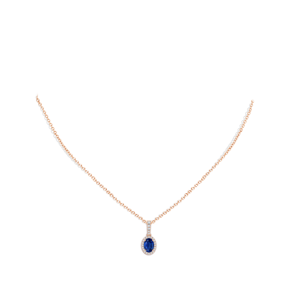 7x5mm AAA Vintage Style Oval Sapphire Halo Pendant in Rose Gold pen