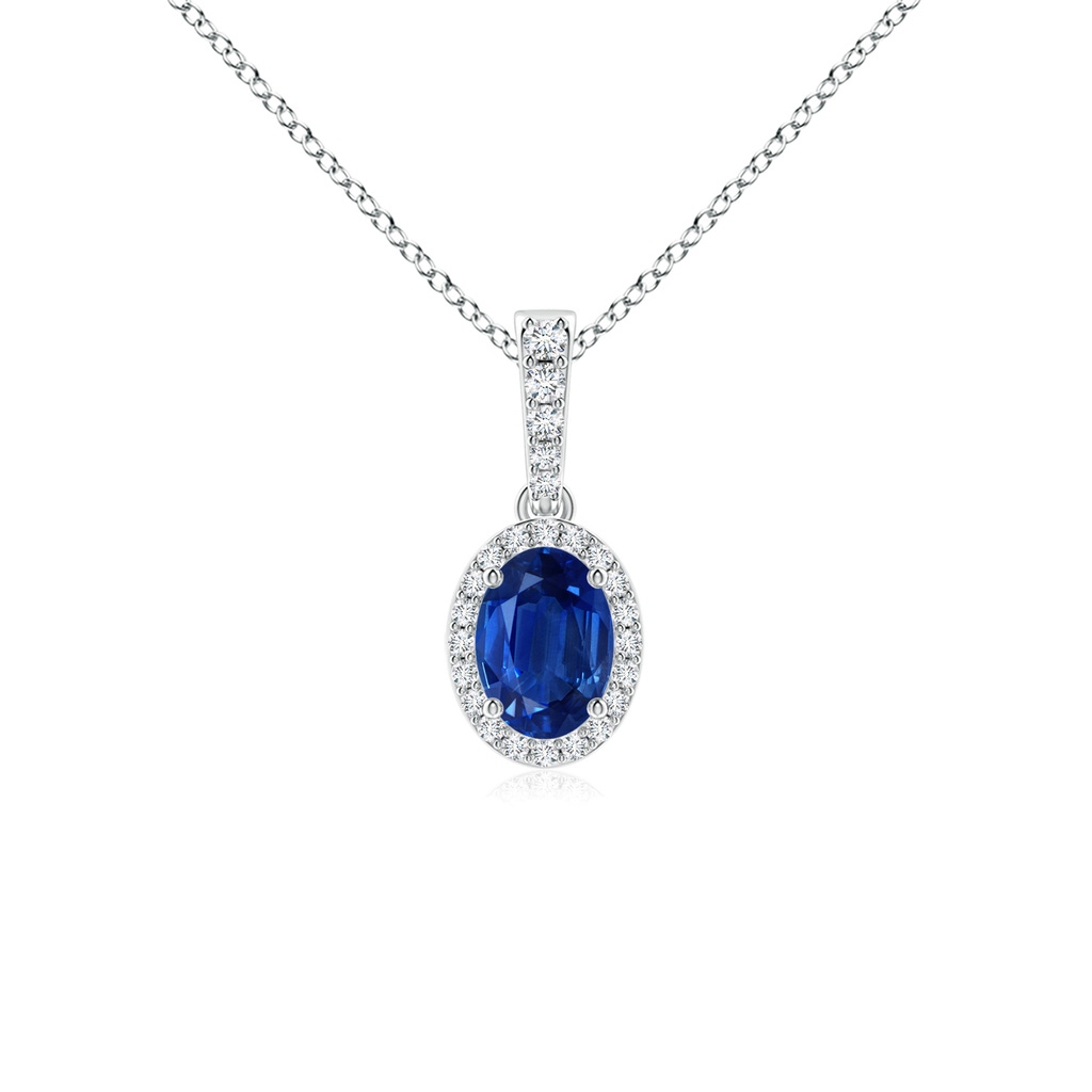 7x5mm AAA Vintage Style Oval Sapphire Halo Pendant in White Gold