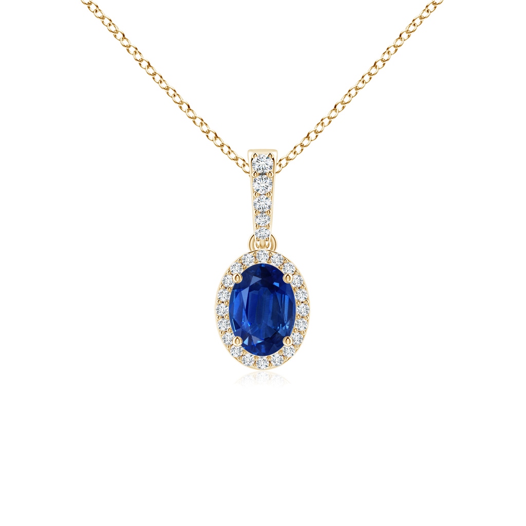 7x5mm AAA Vintage Style Oval Sapphire Halo Pendant in Yellow Gold