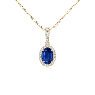 7x5mm AAA Vintage Style Oval Sapphire Halo Pendant in Yellow Gold