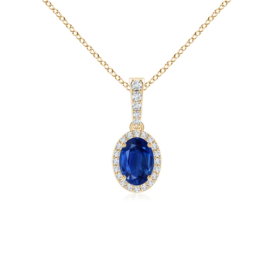 7x5mm AAA Vintage Style Oval Sapphire Halo Pendant in Yellow Gold 