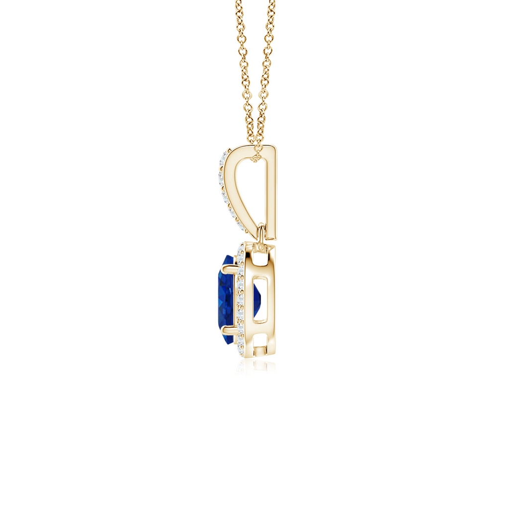 7x5mm AAA Vintage Style Oval Sapphire Halo Pendant in Yellow Gold - side 199