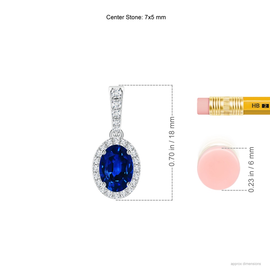 7x5mm AAAA Vintage Style Oval Sapphire Halo Pendant in P950 Platinum ruler