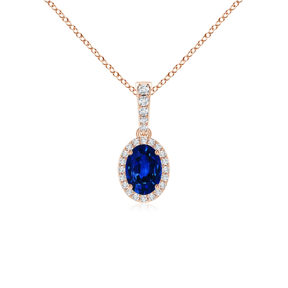 7x5mm AAAA Vintage Style Oval Sapphire Halo Pendant in Rose Gold 