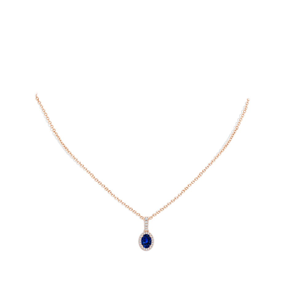 7x5mm AAAA Vintage Style Oval Sapphire Halo Pendant in Rose Gold pen